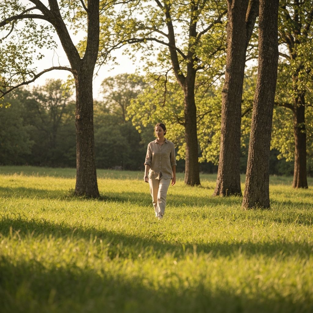 Person walking and moving gently in nature